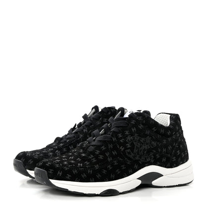 Chanel Suede Calfskin Printed CC Sneakers 38.5 Black 3 of 9