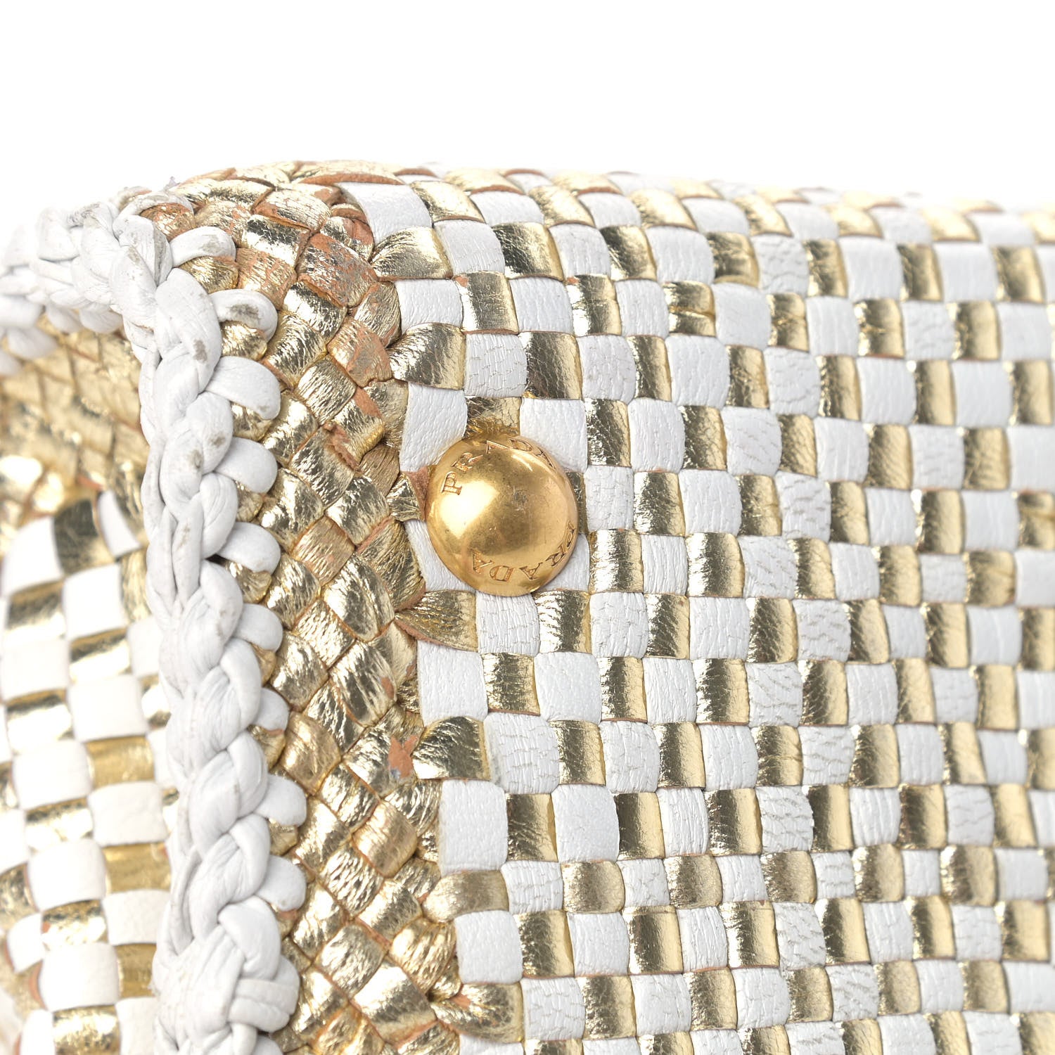 Prada Goatskin Woven Small Tote White Gold 24 of 24