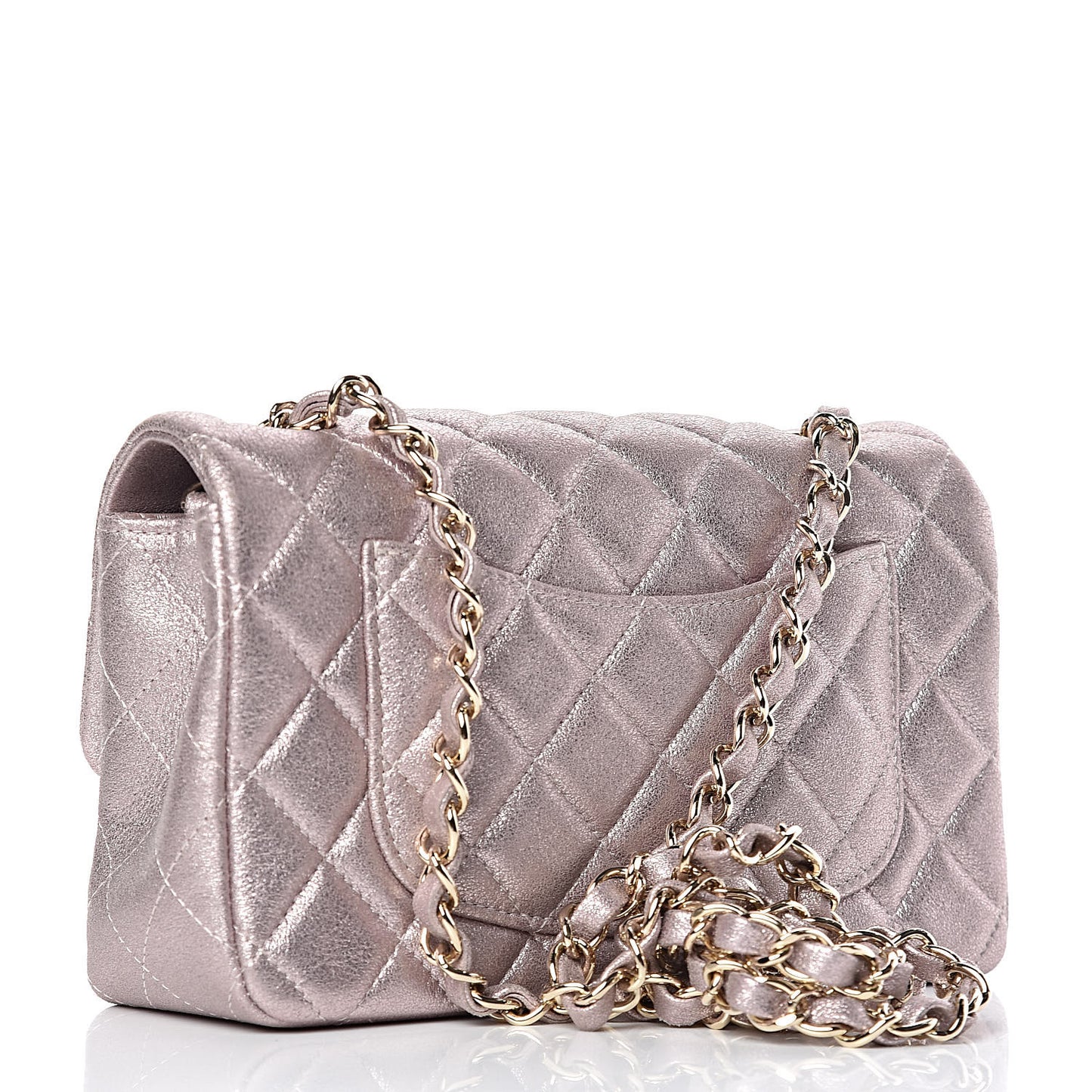 Metallic Goatskin Quilted Mini Rectangular Flap Pink