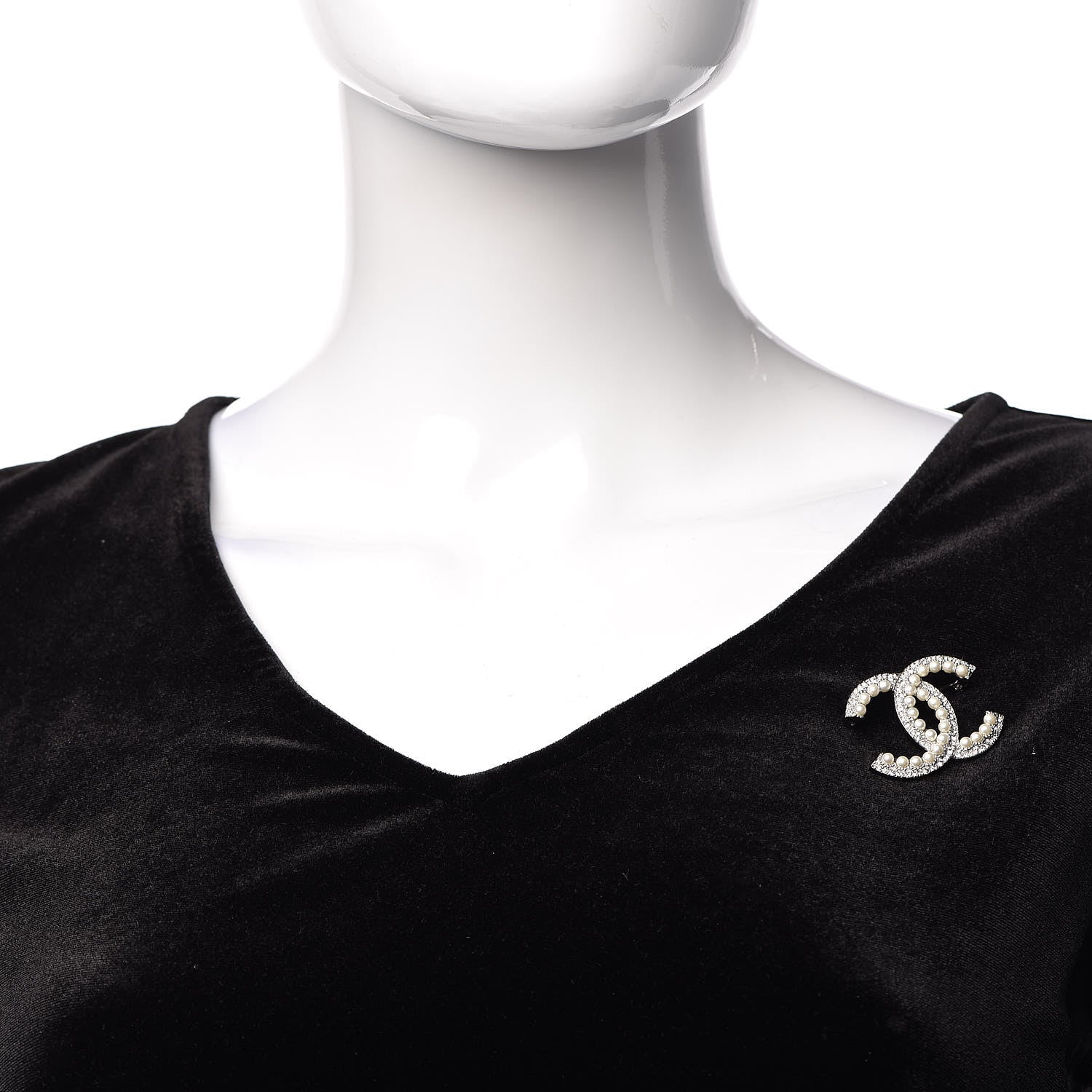 Chanel Pearl Crystal CC Brooch Silver 2 of 5