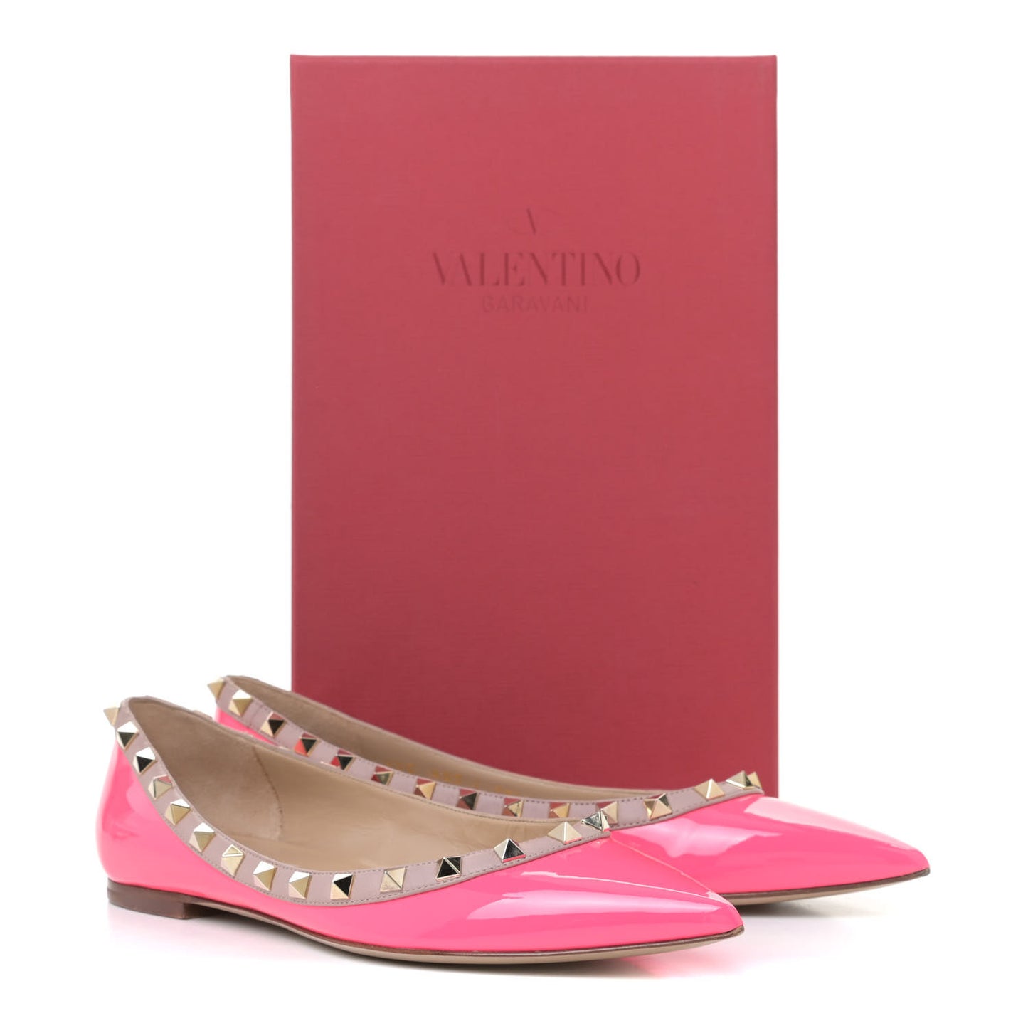 Patent Nappa Rockstud Ballerina Flats 38.5 Fuxia Fluo Poudre