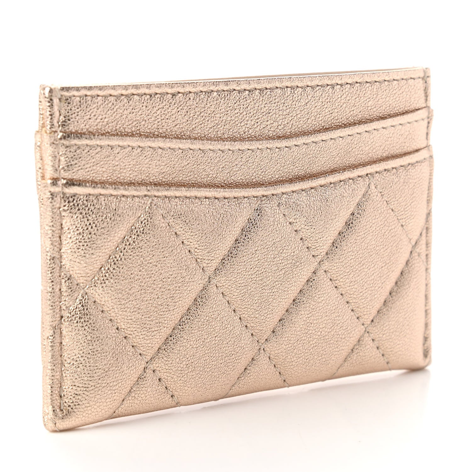 Chanel Metallic Lambskin Quilted CC Card Holder Gold 3 of 10