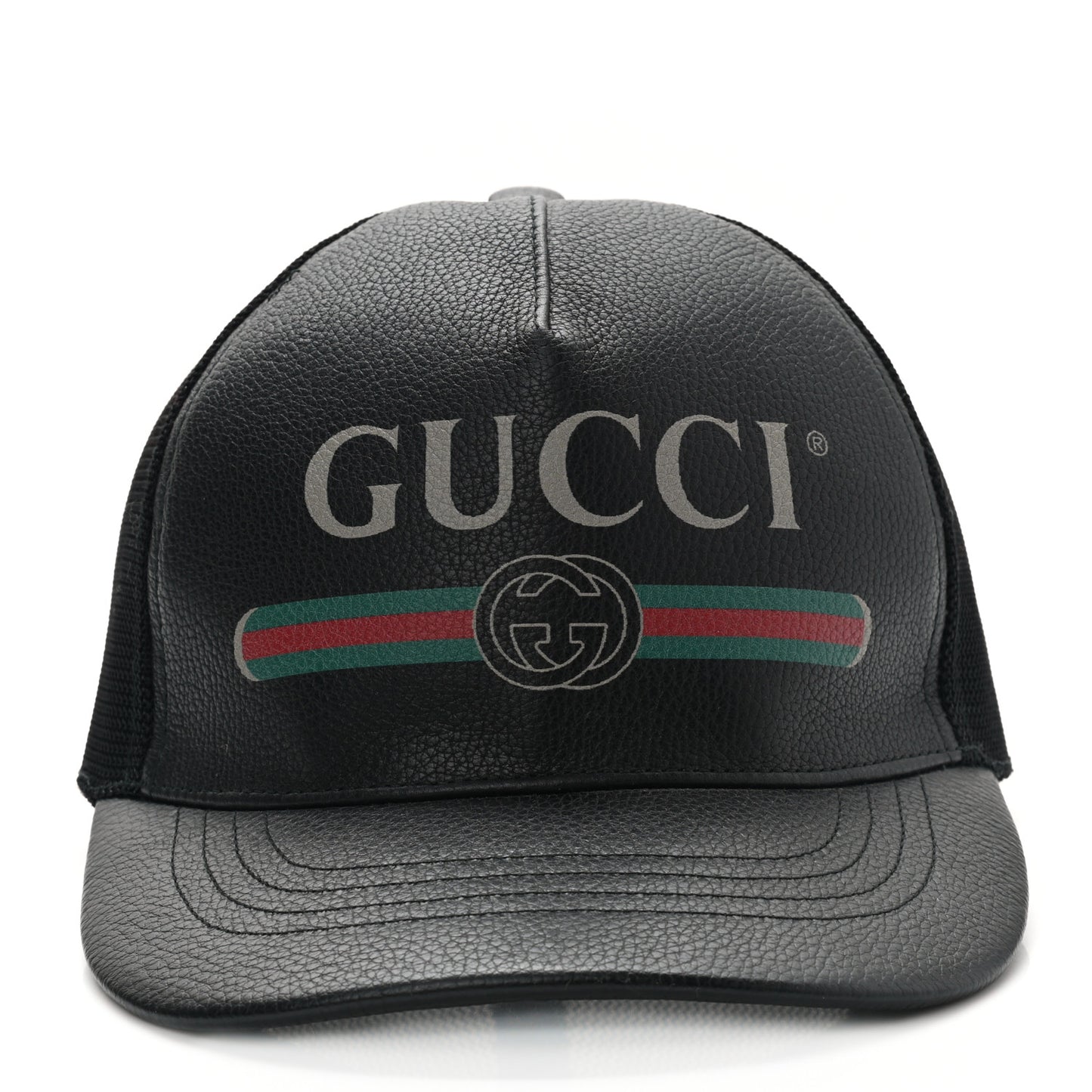 Grained Calfskin Logo Baseball Hat Black