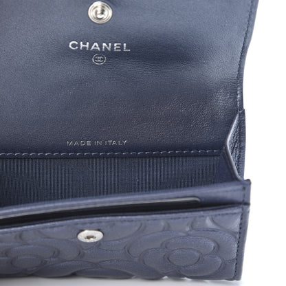 Chanel Goatskin Camellia Embossed Flap Card Holder Wallet Dark Blue 7 of 9