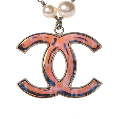 Chanel Iridescent Enamel Pearl CC Short Necklace Pink Gold 4 of 5