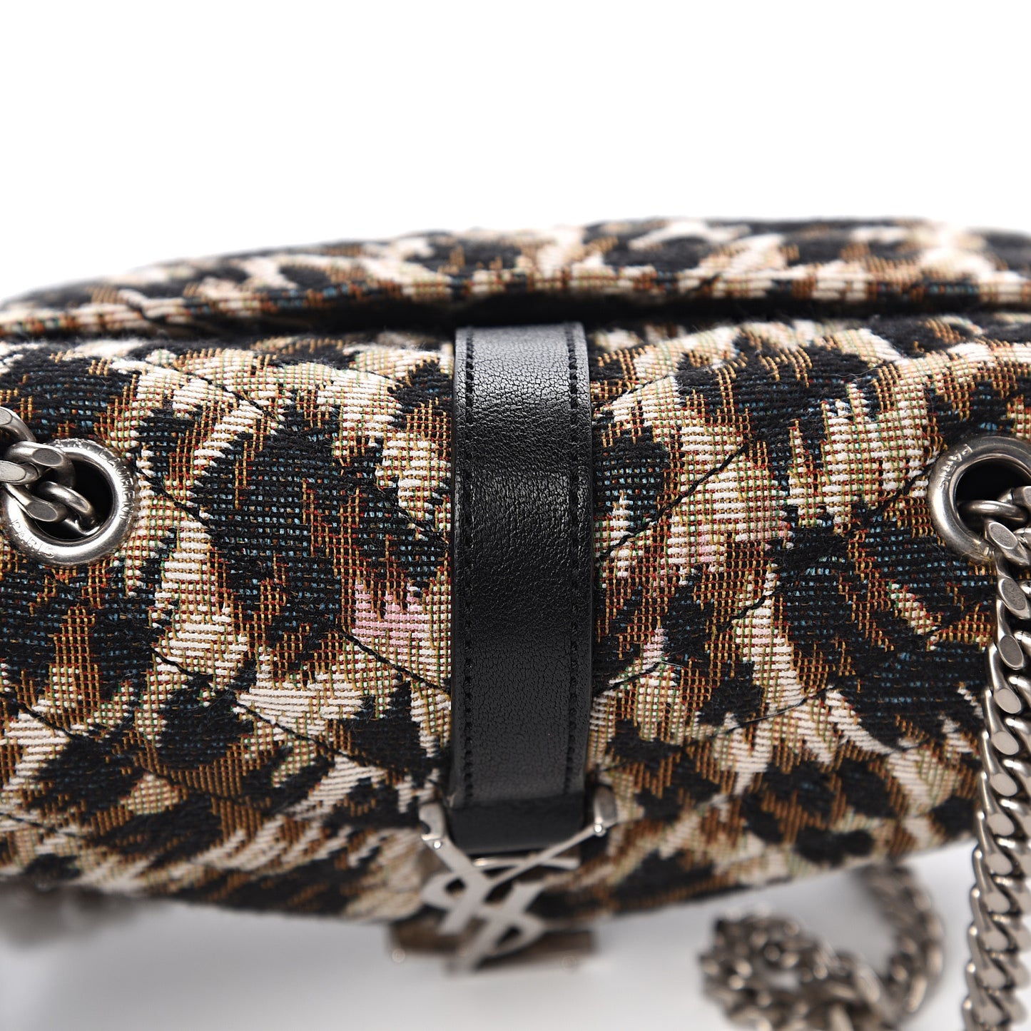Jacquard Leopard Matelasse Chevron Monogram Baby Chain Bag Black