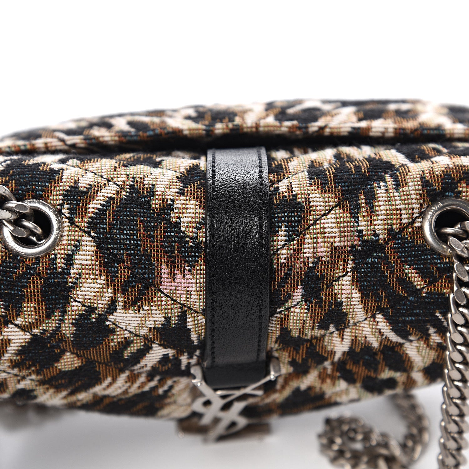 Saint Laurent Jacquard Leopard Matelasse Chevron Monogram Baby Chain Bag Black 10 of 13