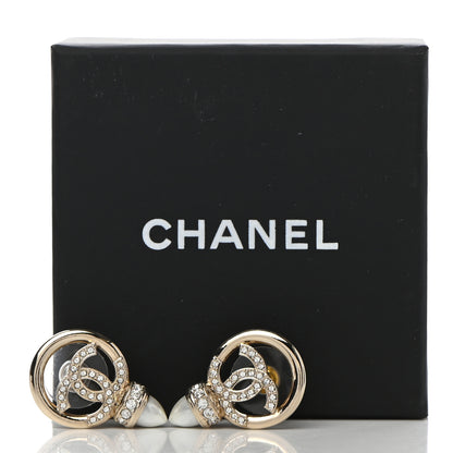 Chanel Crystal Pearl CC Round Drop Earrings Gold 5 of 5