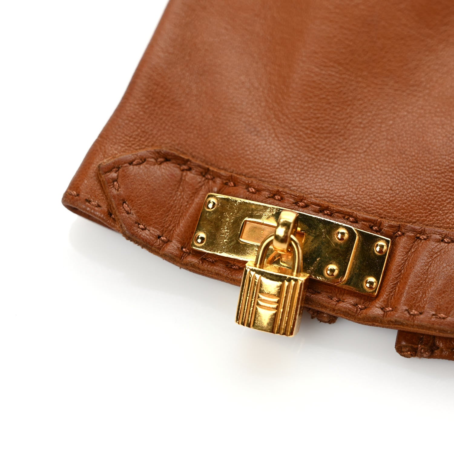 Hermes Lambskin Soya Kelly Lock Gloves 7 Gold 5 of 5