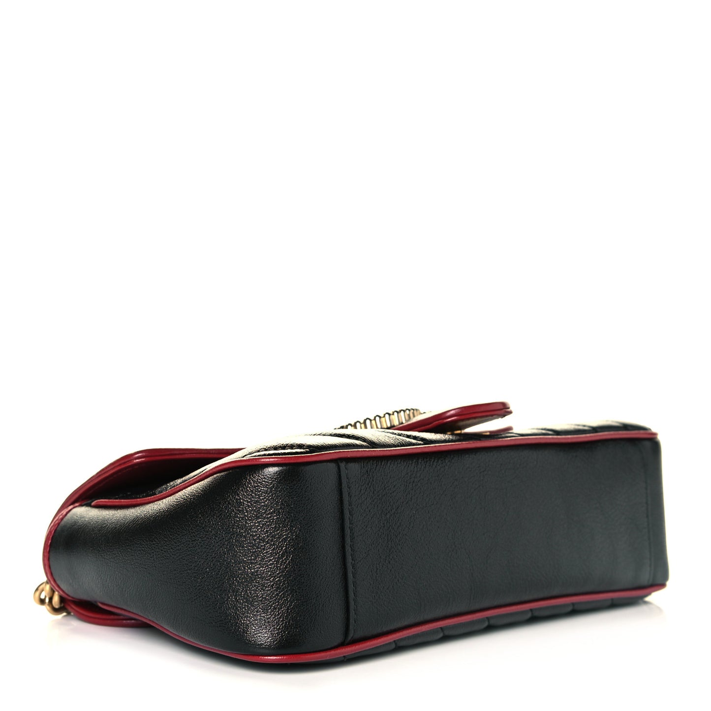 Vintage Effect Calfskin Matelasse Diagonal Small Torchon GG Marmont Shoulder Bag Black Romantic Cherry