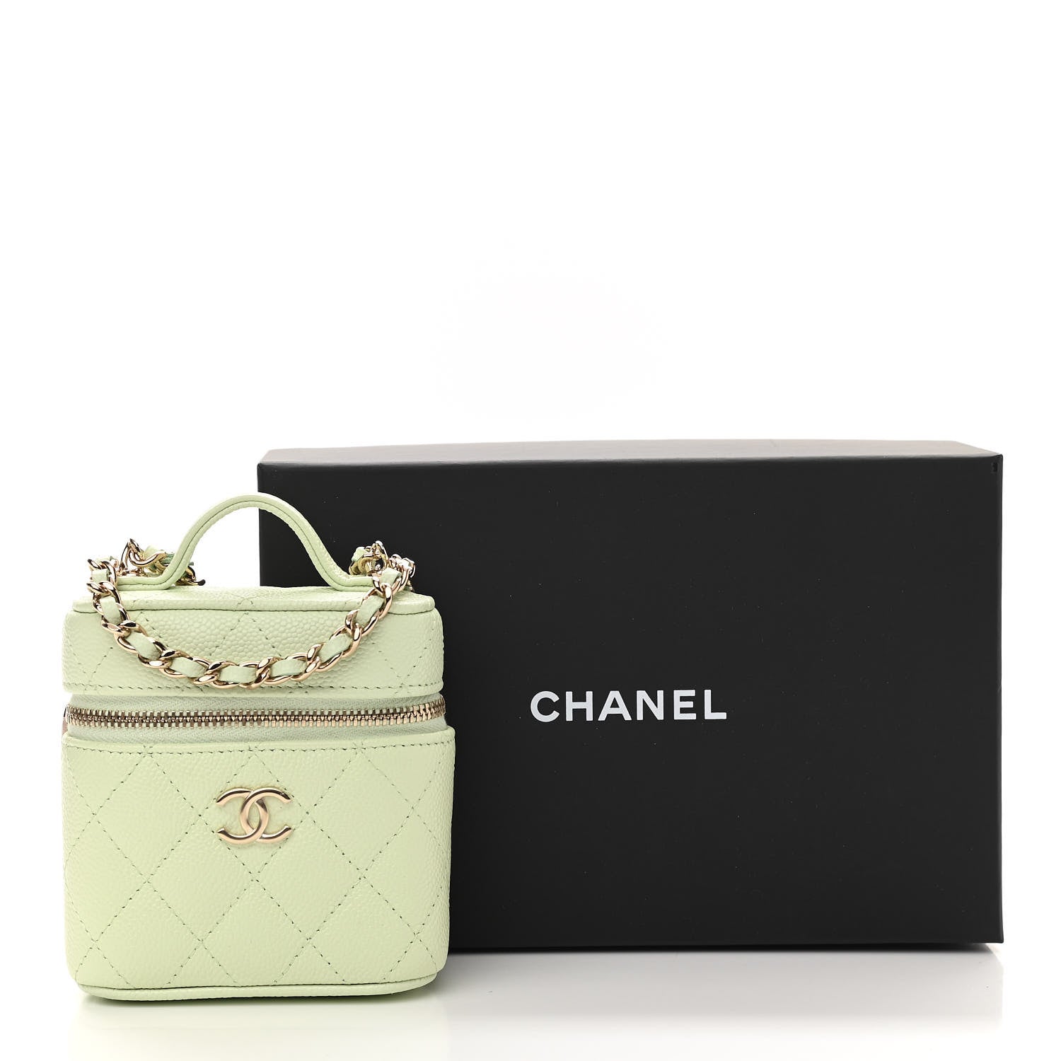 Chanel Caviar Quilted Small Handle With Care Vanity Case With Chain Light Green 11 of 11