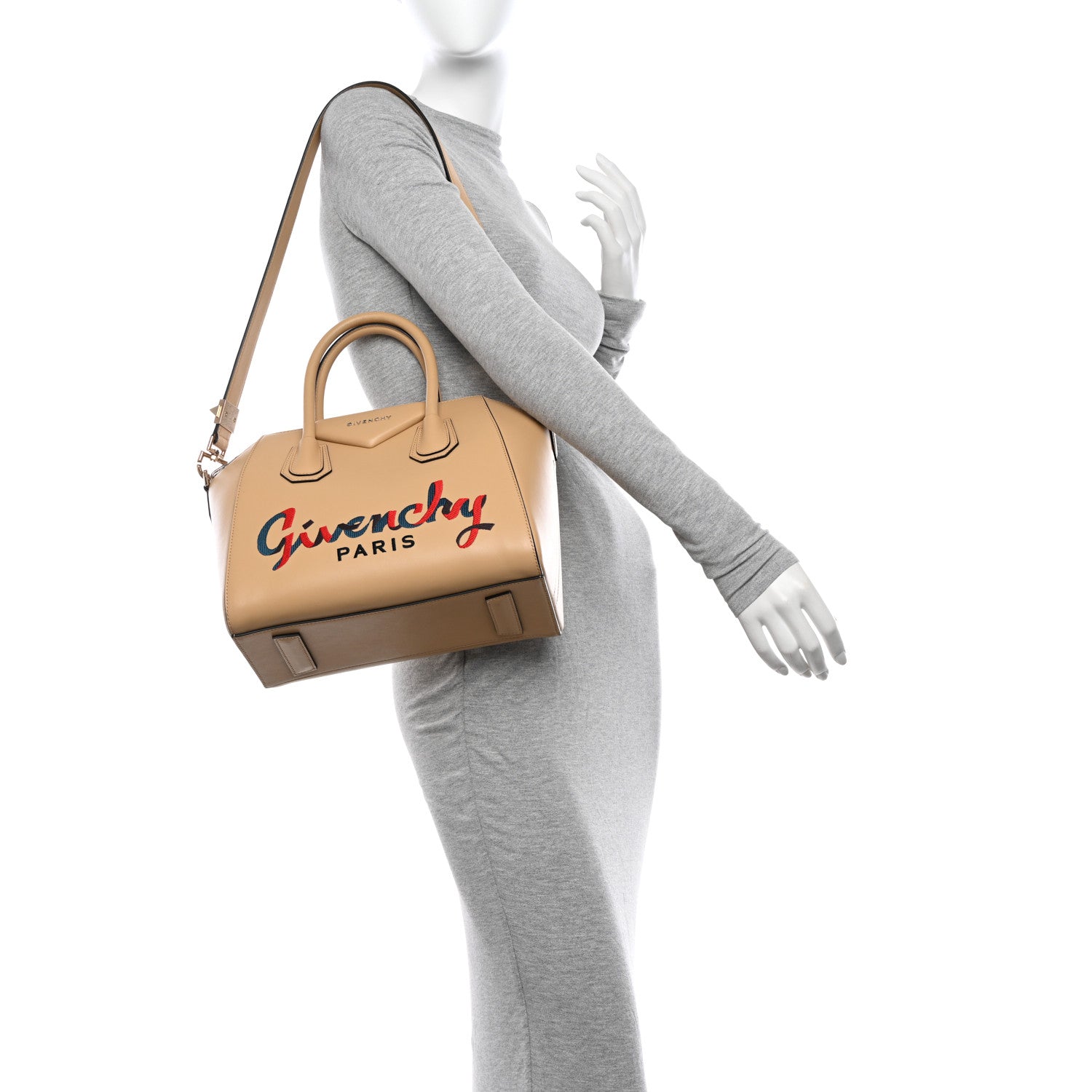 Givenchy Calfskin Embroidered Logo Small Antigona Beige Camel 3 of 11