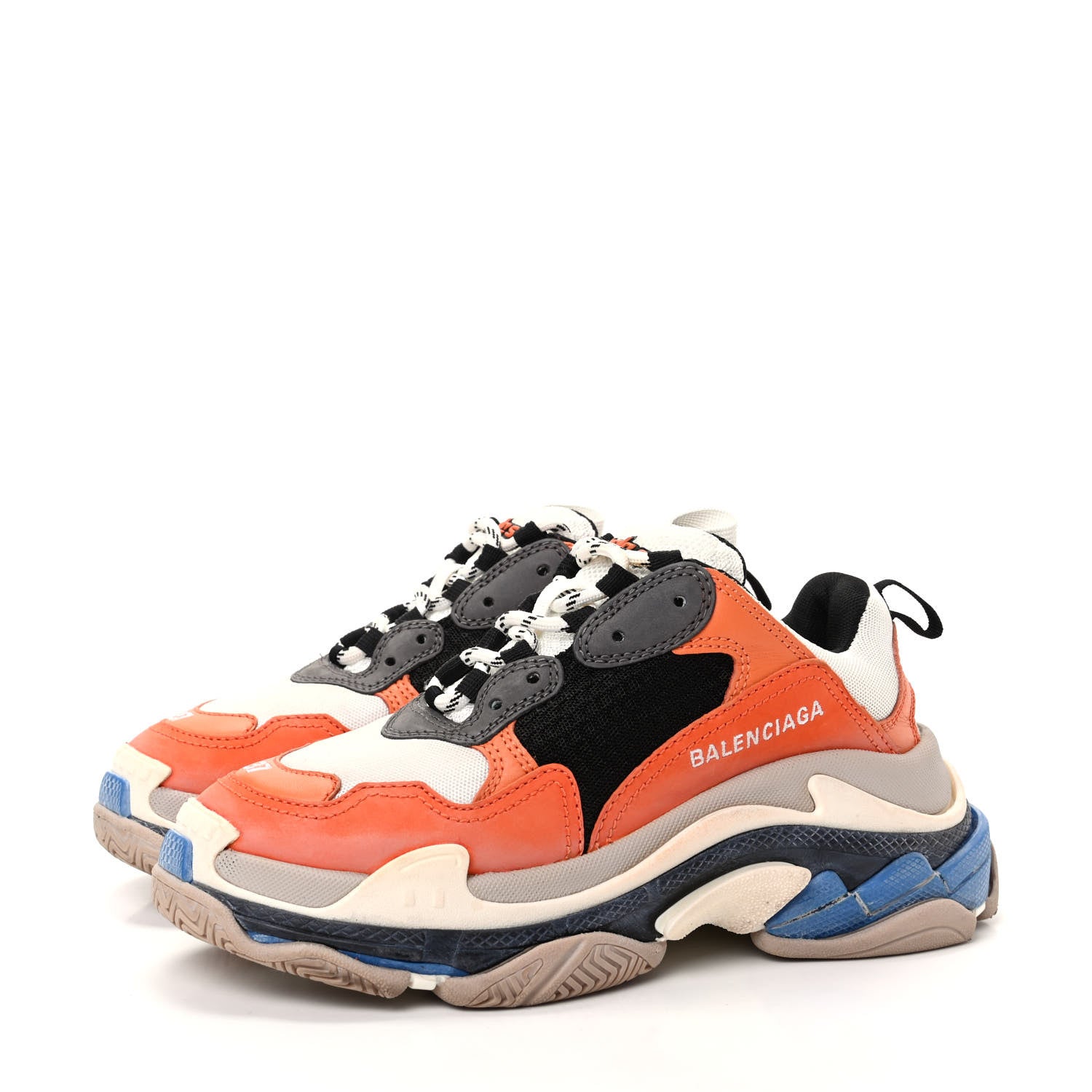Balenciaga Mesh Nubuck Womens Triple S Sneakers 37 Orange Gris Black 3 of 11