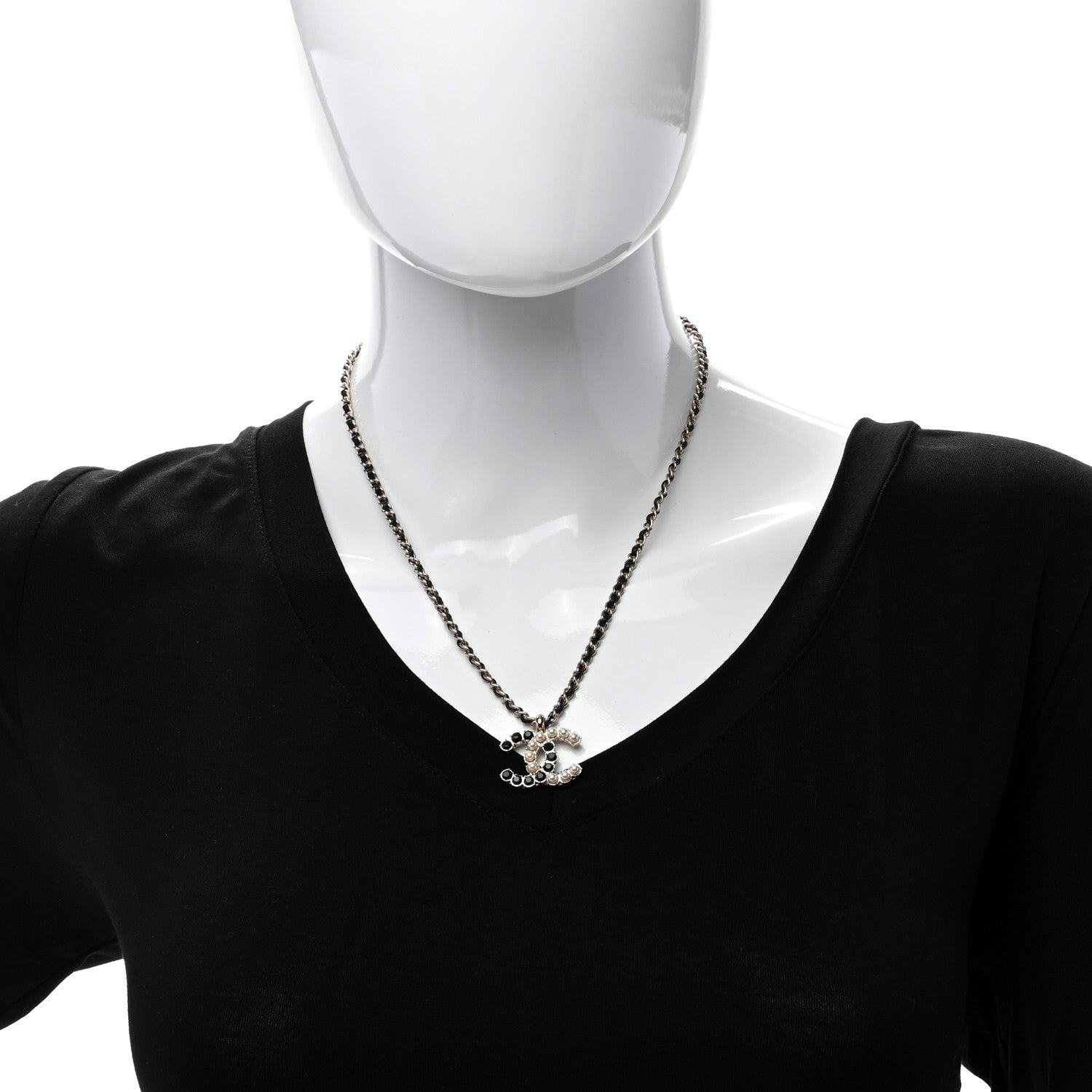Chanel Lambskin Resin Pearl Dazzling Domino Short Necklace Gold Black 2 of 4