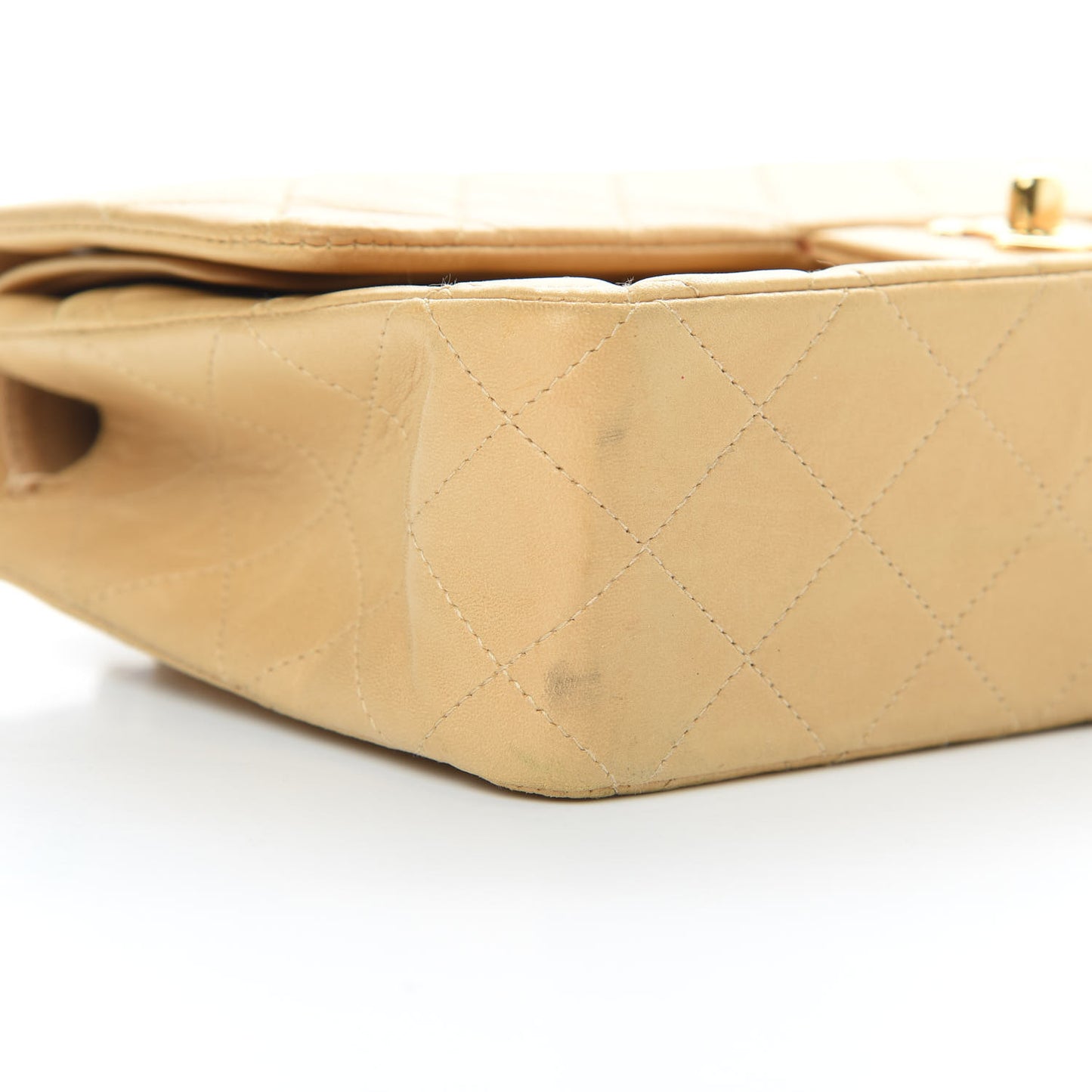 Lambskin Quilted Medium Double Flap Beige