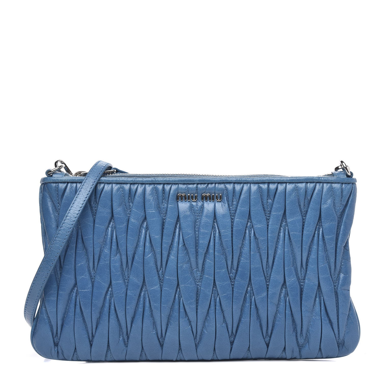 Miu Miu Nappa Matelasse Double Zip Crossbody Turchese 1 of 10