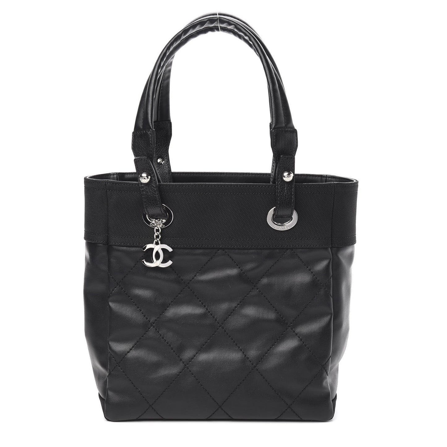 Coated Canvas Quilted Small Paris Biarritz Tote Black
