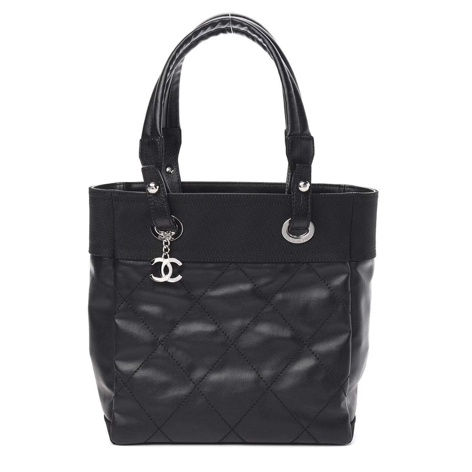 Chanel Coated Canvas Quilted Small Paris Biarritz Tote Black 1 of 9