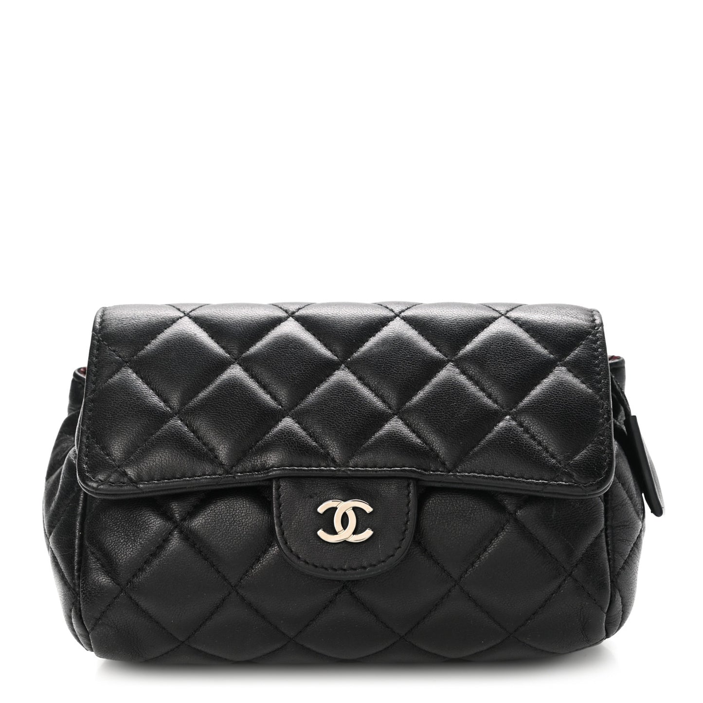 Lambskin Quilted Flap Cosmetic Case Black