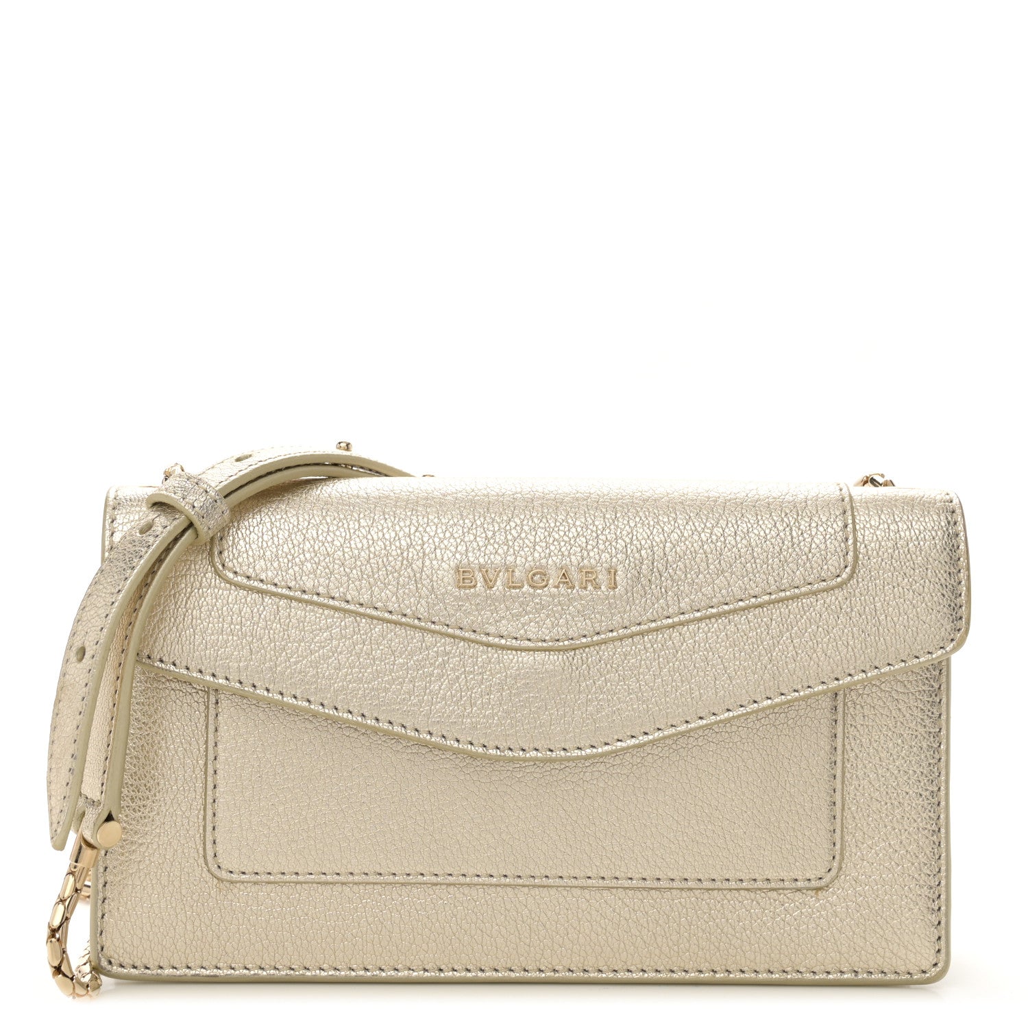 Bulgari Metallic Calfskin Snake Strap Crossbody Flap Clutch Gold 1 of 10
