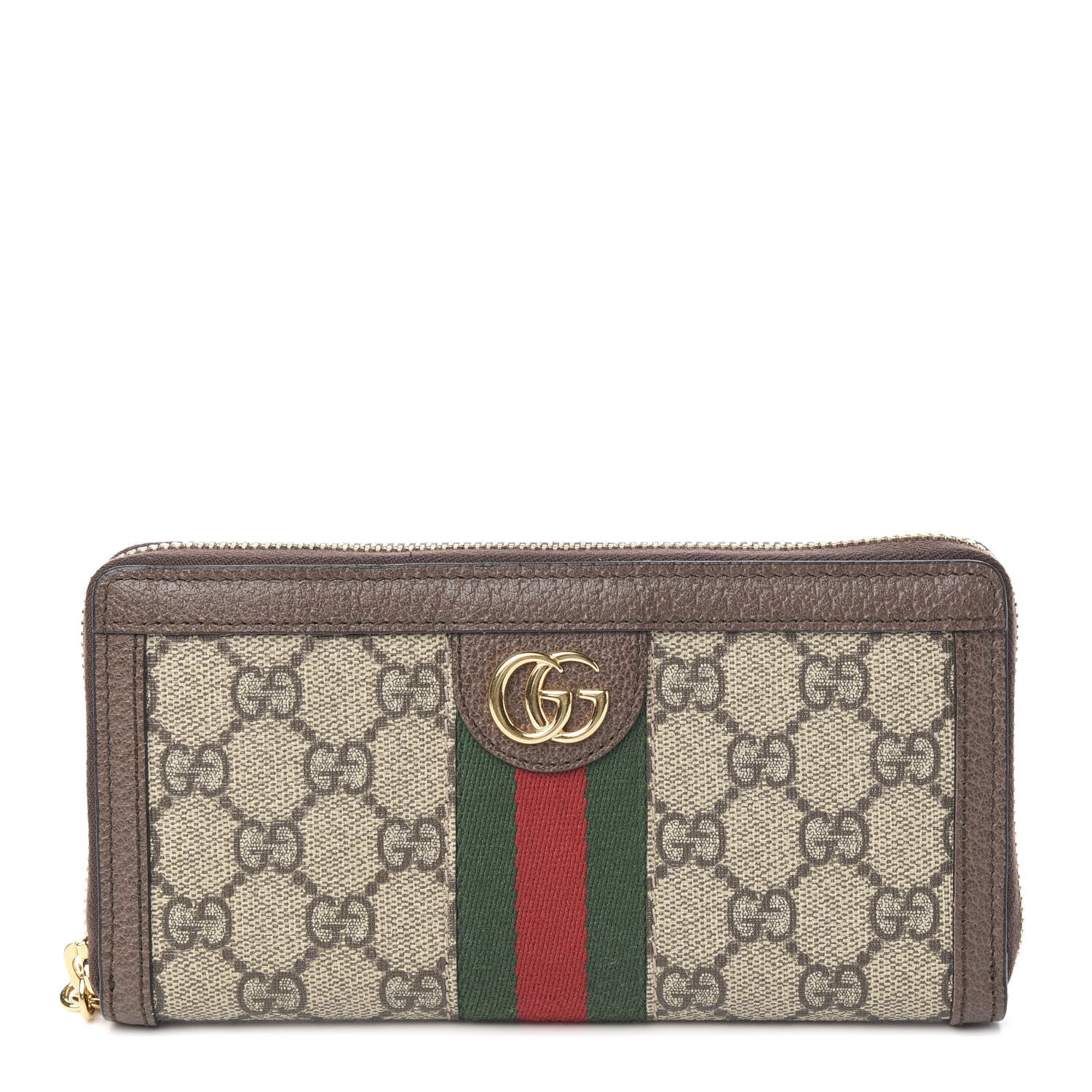 Gucci GG Supreme Monogram Web Ophidia Zip Around Wallet Brown 1 of 7