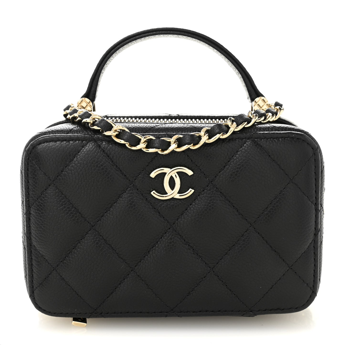 Caviar Quilted Small Top Handle Vanity Case Black