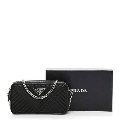 Prada Nappa Impunture Diagramme Mini Double Zip Chain Crossbody Bag Black 12 of 12