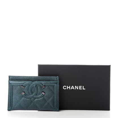 Chanel Iridescent Caviar Quilted Filigree Card Holder Dark Turquoise 9 of 9