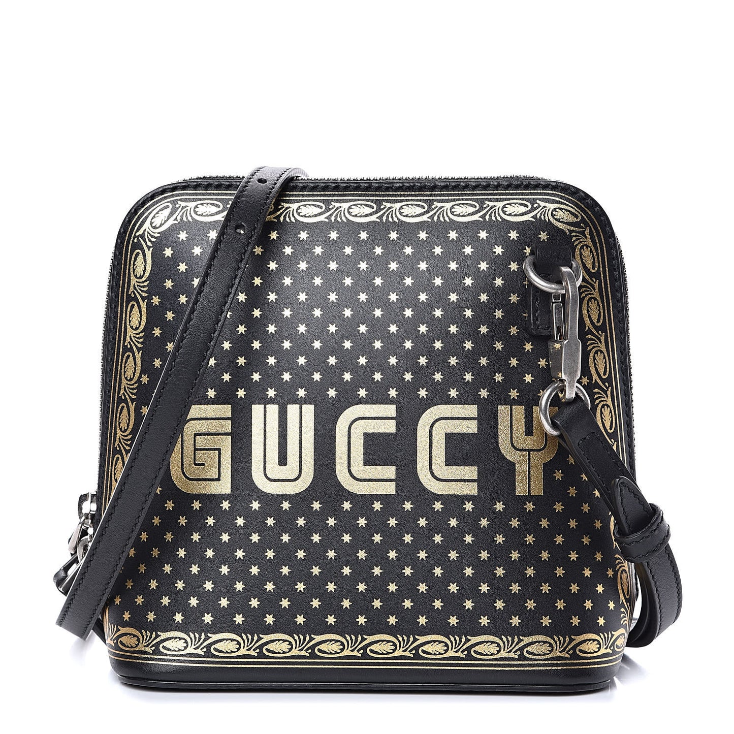 X SEGA Calfskin GUCCY Stars Mini Dome Shoulder Bag Black Gold