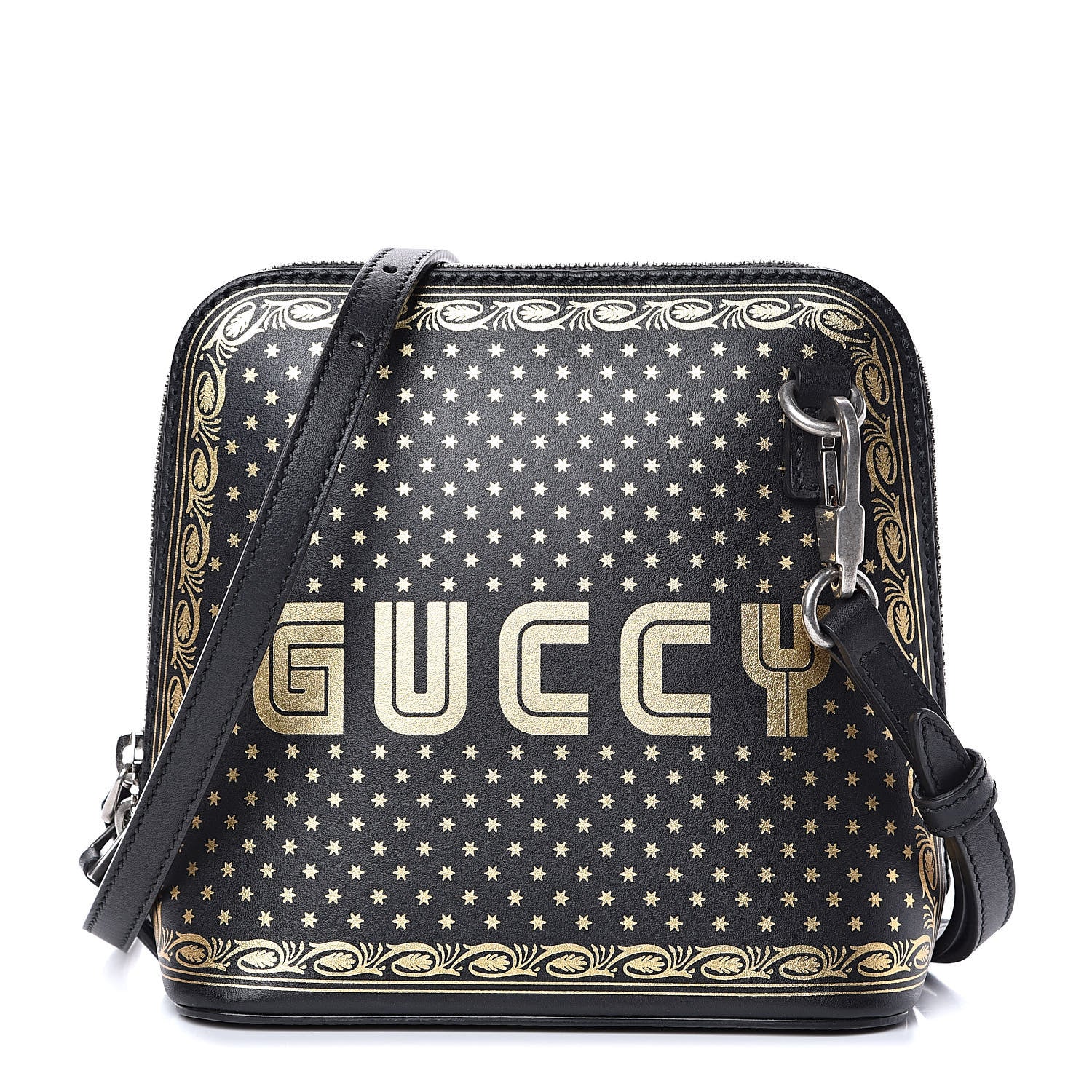 Gucci X SEGA Calfskin GUCCY Stars Mini Dome Shoulder Bag Black Gold 1 of 9