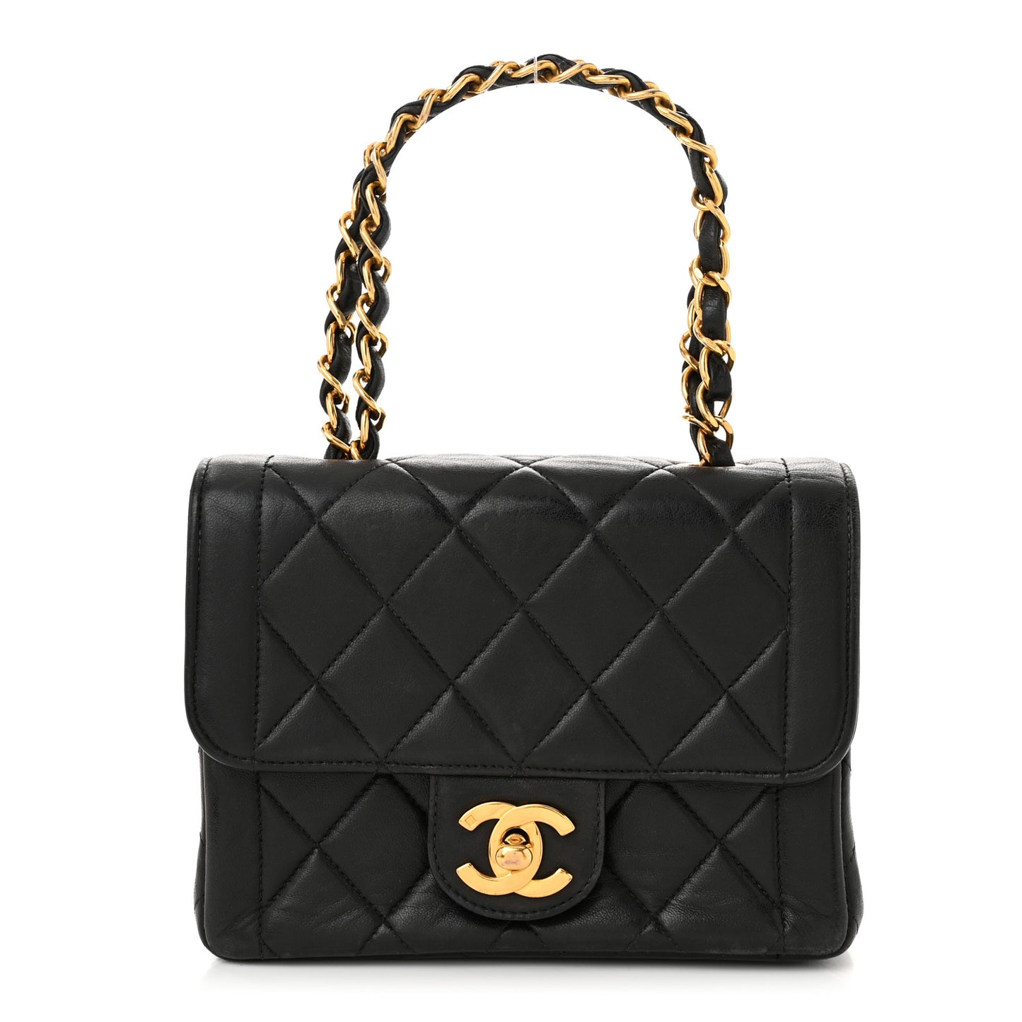 Lambskin Quilted Mini Square Flap Black