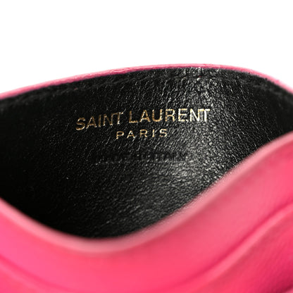 Saint Laurent Grain De Poudre Matelasse Chevron Monogram Credit Card Case Fresh Fuxia 6 of 12