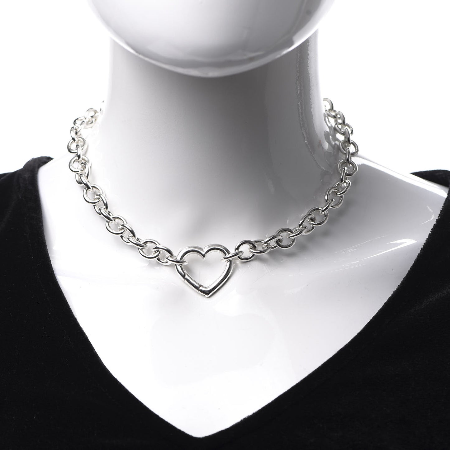 Sterling Silver Heart Clasp Choker Necklace