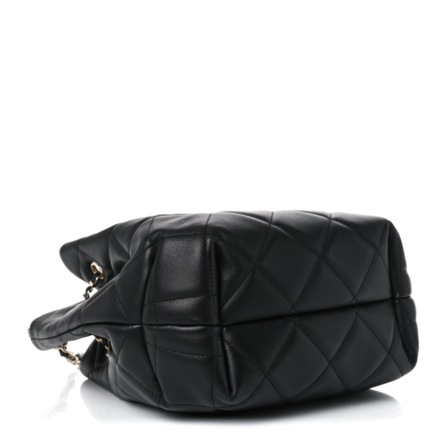 Lambskin Quilted Large CC Drawstring Bag Black