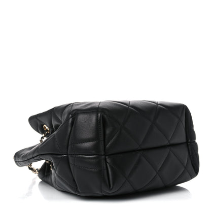 Chanel Lambskin Quilted Large CC Drawstring Bag Black 4 of 10