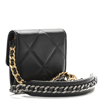 Chanel Shiny Goatskin Quilted Chanel 19 Flap Coin Purse With Chain Black 3 of 10