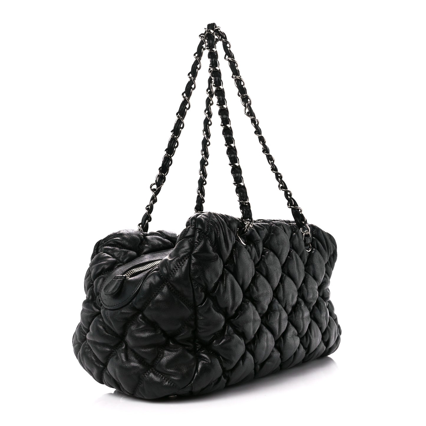Calfskin Bubble Quilt Bowler Black