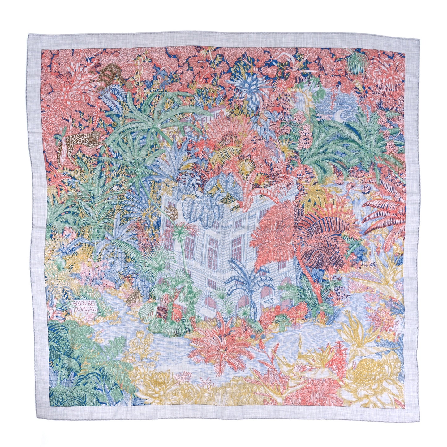 Cashmere Silk Faubourg Tropical Shawl 140 Gris Chine Rose