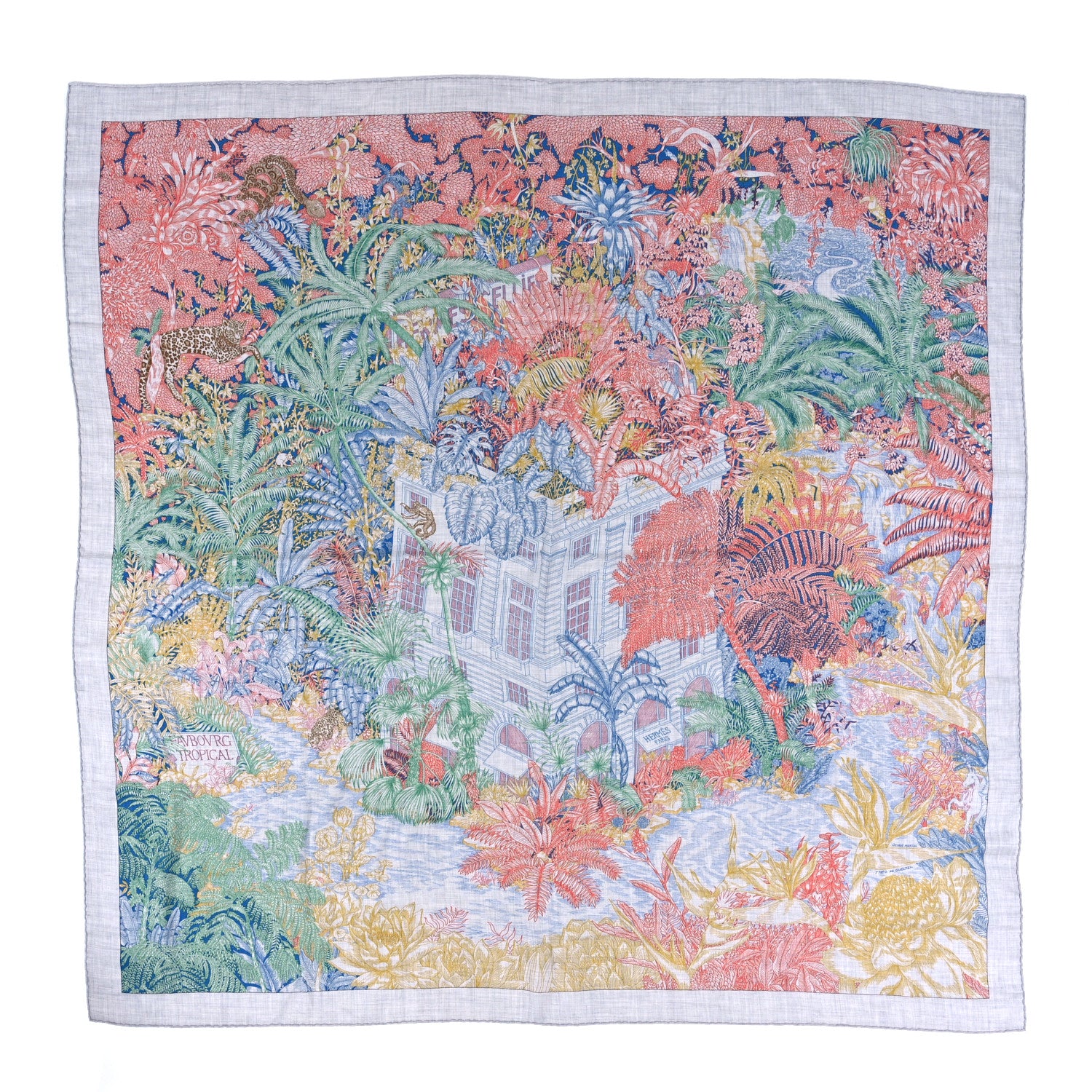 Hermes Cashmere Silk Faubourg Tropical Shawl 140 Gris Chine Rose 1 of 3