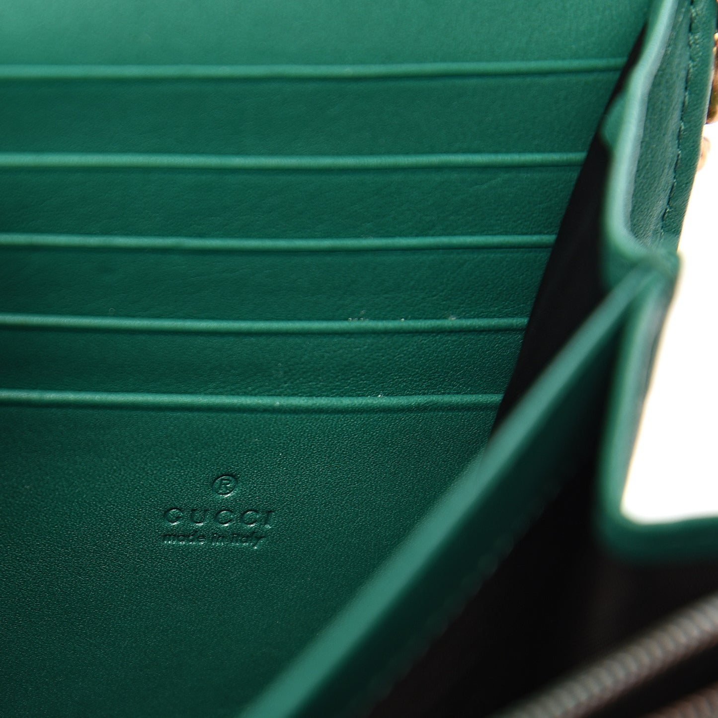 Calfskin Matelasse GG Marmont Chain Wallet Emerald Green