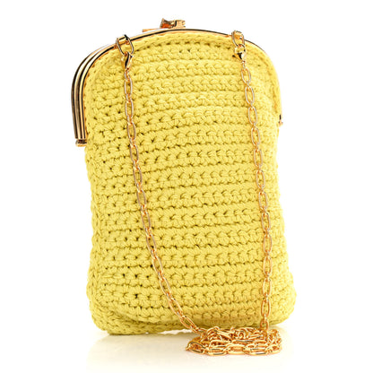 Fendi Fabric Crochet Baguette Phone Bag Giallo 3 of 10