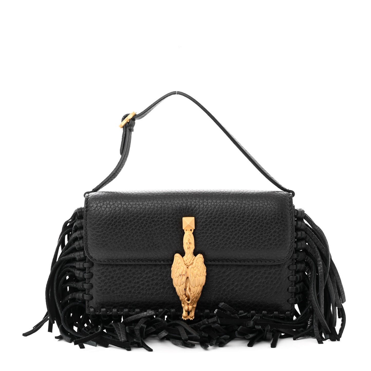 Grained Calfskin Mini C Rockee Scarab Fringe Shoulder Bag Black
