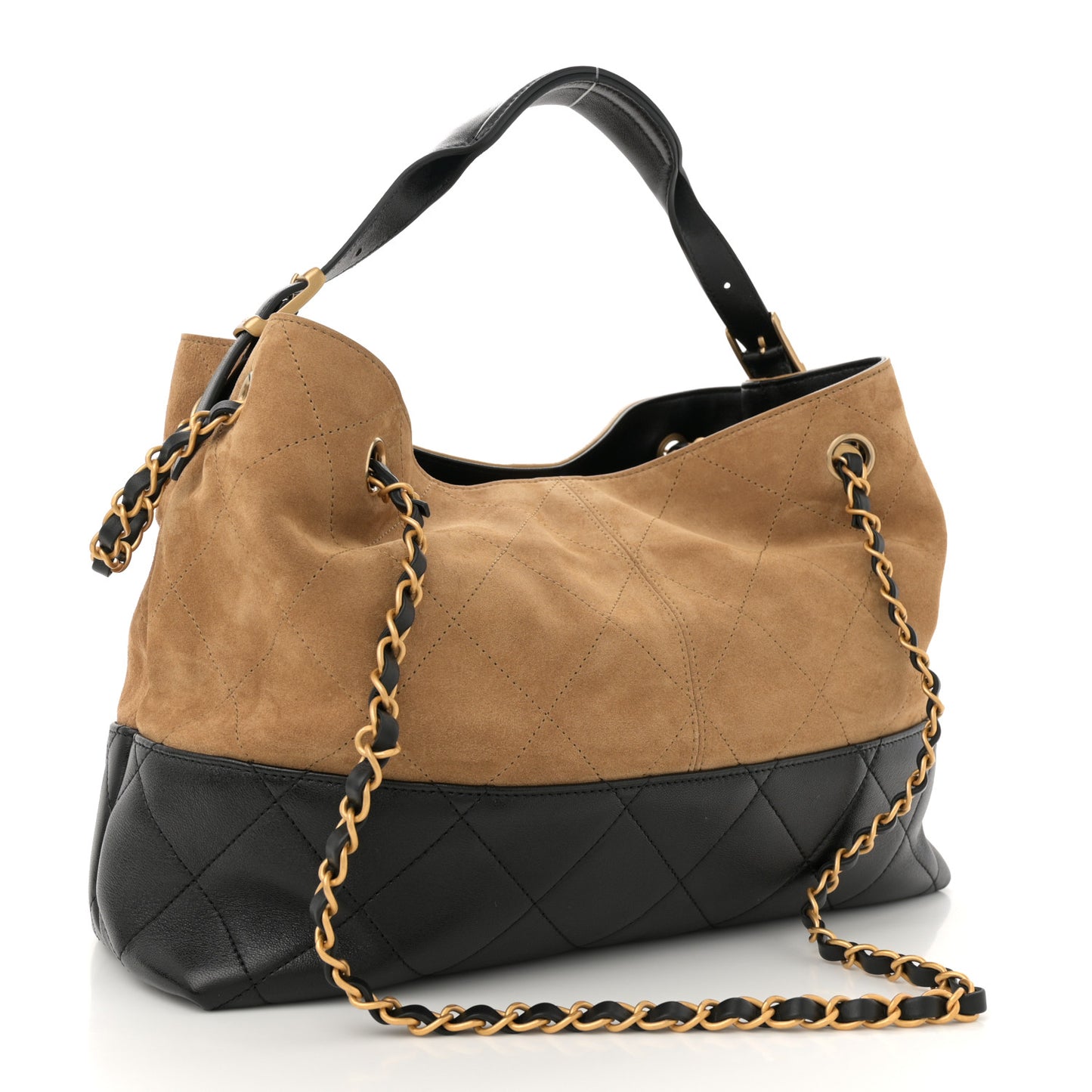 Suede Calfskin Shiny Lambskin Quilted Small Coco Base Shopping Bag Beige Black