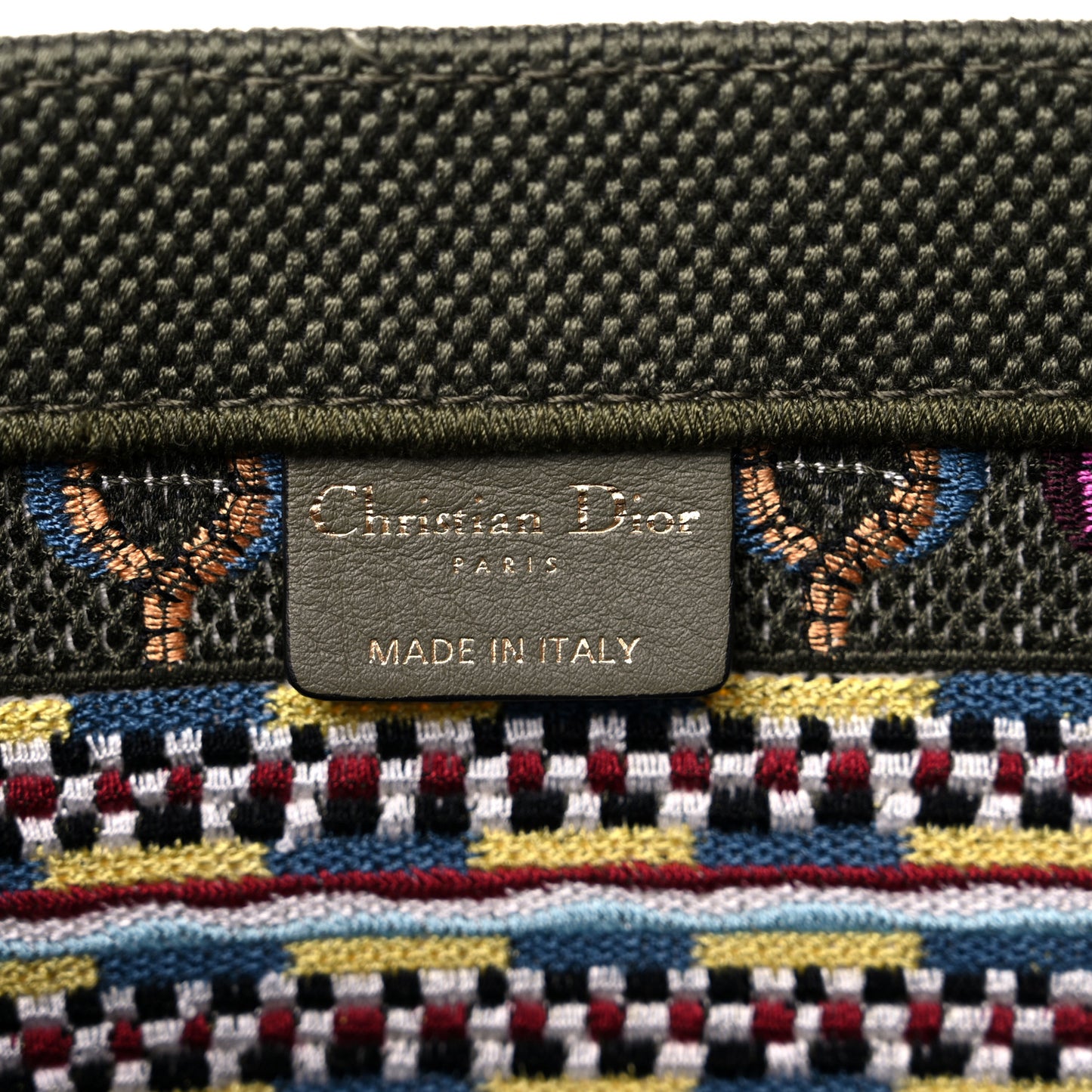 Canvas Embroidered Book Tote Olive Multicolor
