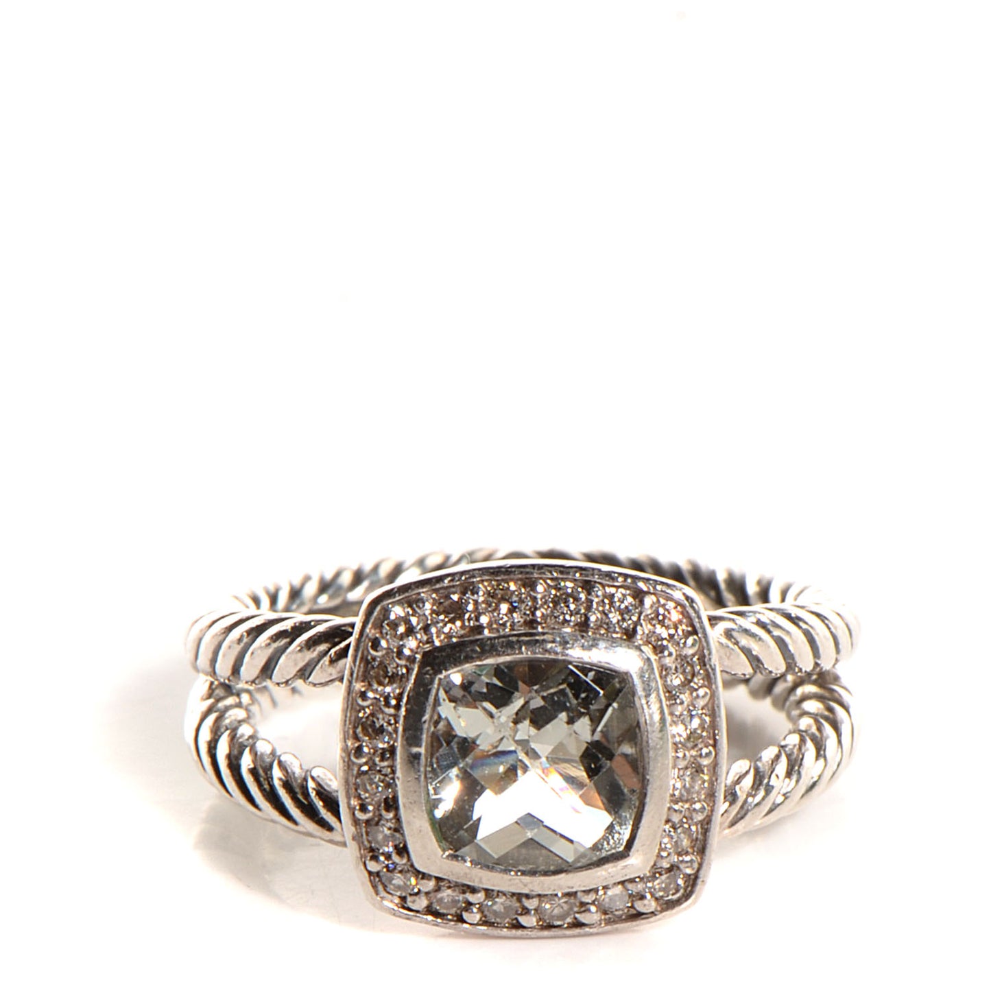 Sterling Silver Diamond Prasiolite 7mm Petite Albion Ring 53 6.5