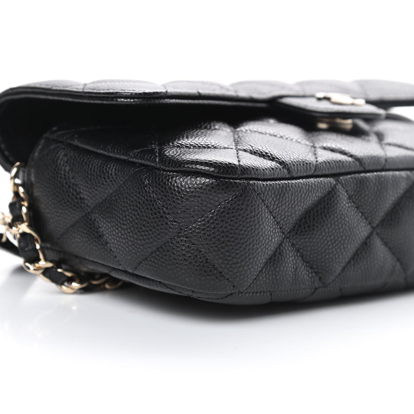 Caviar Quilted Flap Phone Holder With Chain Black