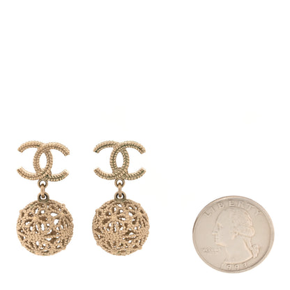 Chanel Metal CC Ornate Ball Drop Earrings Gold 2 of 6