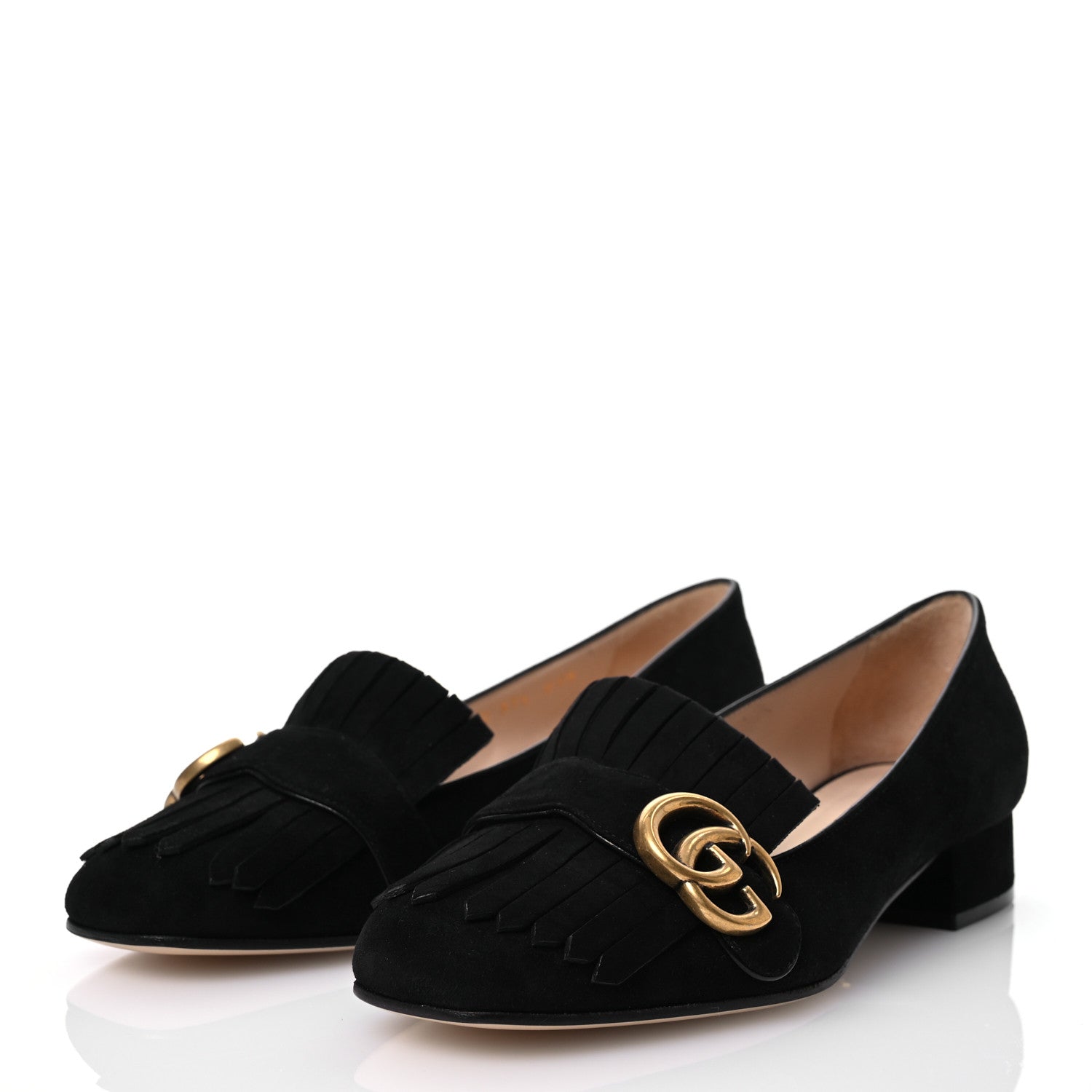 Gucci Kid Scamosciato GG Marmont Fringe 25mm Loafer Pumps 37.5 Black 3 of 13