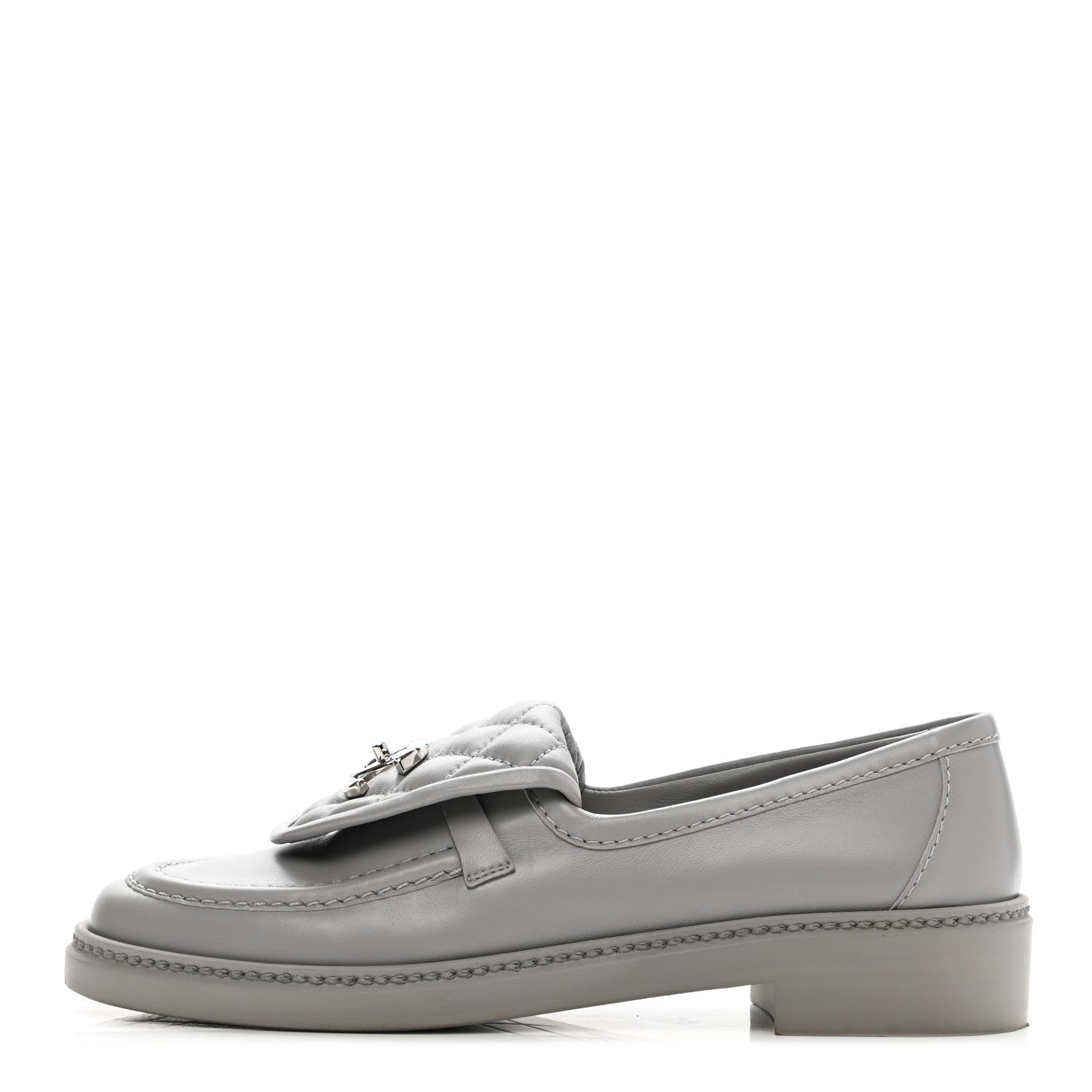Chanel Lambskin Quilted CC Turnlock Loafers 37 Grey 1 of 13