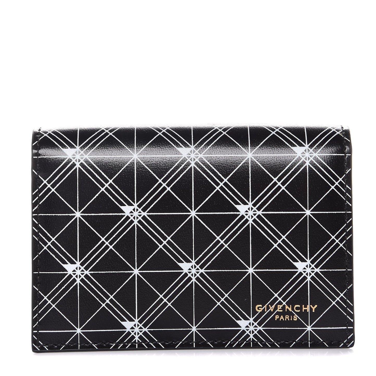 Lambskin Prism Print Flap Card Case Black